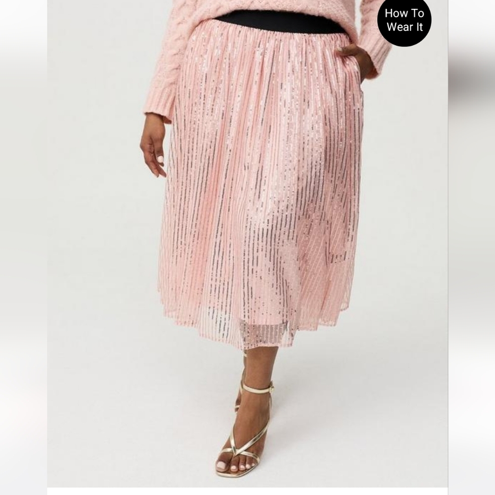 NWT Torrid Pleated Sequin Tea Length Skirt - Picture 4 of 7